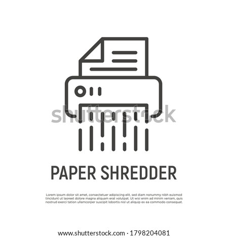 Shredder thin line icon. Office equipment. Destruction of confidential document. Vector illustration.