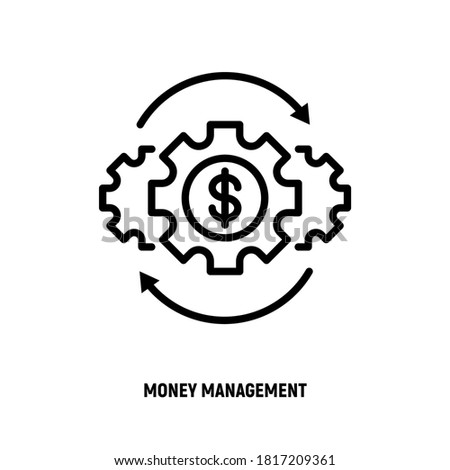 Money management thin line icon. Investment, financial circulation, financial operating, income from funds. Gear with arrows. Vector illustration.