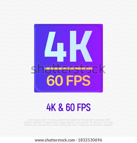 Game streaming: 4K resolution, 60 fps. Gradient flat icon. Video speed. Vector illustration.