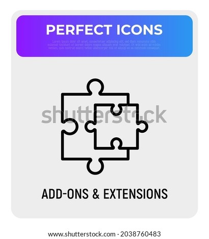 Add-ons and extensions. Browser add thin line icon, two details of puzzle. Modern vector illustration.