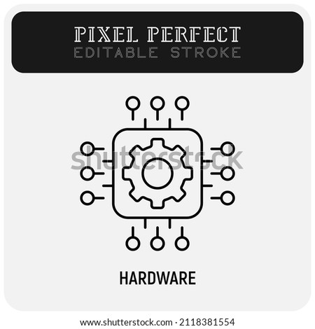 Hardware thin line icon. Processor, cpu. Pixel perfect, editable stroke. Vector illustration.