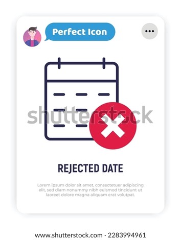 Date rejected thin line icon: cross mark on calendar. Cancel date. Modern vector illustration.