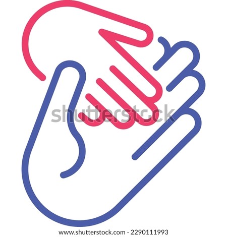 Helping hand, child hand in adult. Thin line icon. Modern vector illustration of adoption, charity or support.