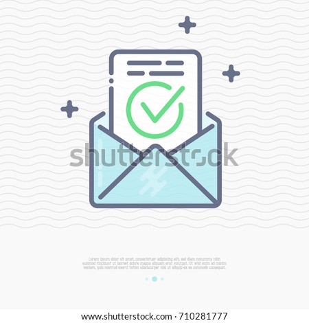 Envelope with approved document thin line icon. Vector illustration of e-mail confirmation.