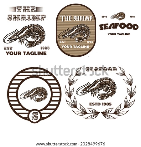 5 shrimp illustration logo bundle . Seafood Logo bundle.