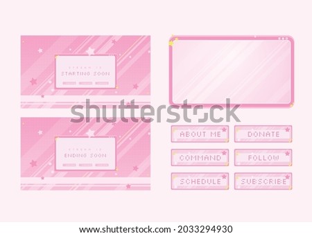 Cute pink twitch stream facecam overlay. starting soon. ending soon, and panels template