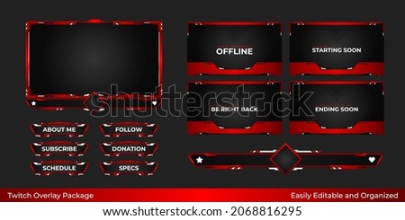 Twitch overlay package template with panels and banner for stream labs 