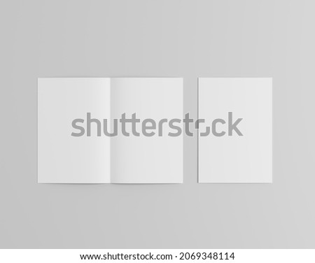 Blank two-leaf fold paper on the empty background, a4 brochure, two fold leaflet, 3d rendering, 3d illustration Foto stock © 
