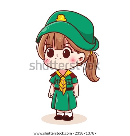 Thai girl scout cartoon child character education vector illustration