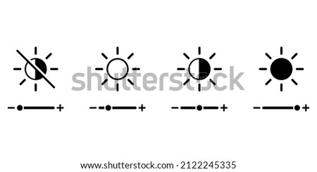 Set with contrast adjustment on screen on white background for web design. Screen brightness level vector icons. Contrast control icons.