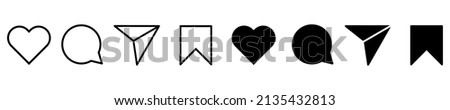Social media icons: like, comment, share and save. Set with social media signs. Vector collection. Foto stock © 
