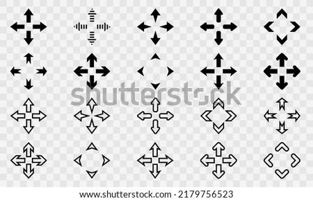 Vector set of four directions arrows : up, down, right and left. Arrows fours ways and paths. Vector 10 Eps.