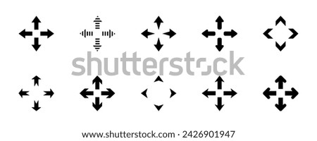 Set of four directions vector arrows : up, down, right and left. Arrows fours ways or paths.