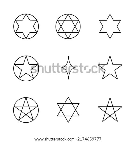 Pentagram and hexagram icons in a flat style. Abstract linear and black collection. Vector logo design