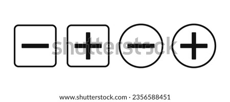 Plus and minus icon. Black plus and minus sign set in vector. Plus and minus in circle and square outline.