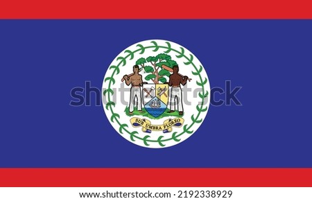 Vector illustration of the national flag of belize. The official flag of Belize consists of the Coat of Arms on a blue field with red stripes at the top and bottom. Nation pride with the Belizean flag