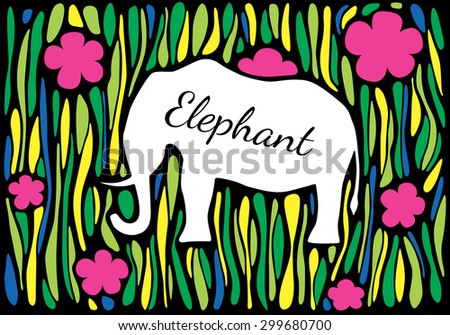 Silhouette of an elephant on an abstract jungle background. Can be used as a frame for your text.
