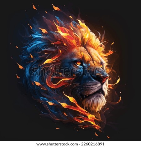 Lion face watercolor colorful vector illustration, Artistic, neon color, abstract portrait of a lion face on a dark blue background with watercolor.