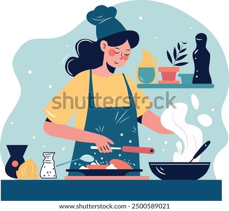 Home cooking abstract concept vector illustration. Cook at home, online easy food recipes, family time activity, homemade traditional meal, cooking TV show, healthy eating habit abstract metaphor.