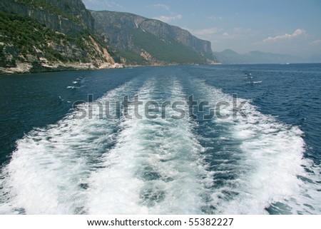Water wake of boat, Sardinia, Italy