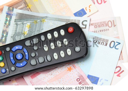 TV remote control on the euro banknotes