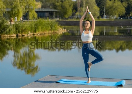 Similar – Image, Stock Photo Slim sportswoman standing near building on street