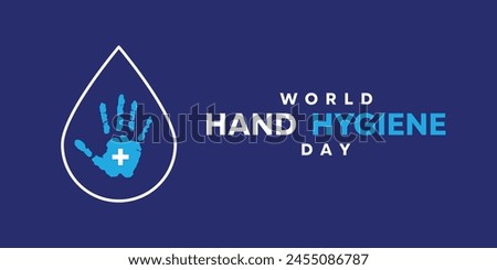 World Hand Hygiene Day. Water, hand and plus icon. Great for cards, banners, posters, social media and more. Blue background.