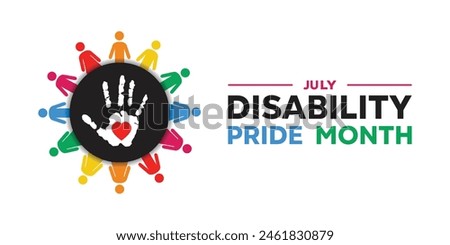 
Disability Pride Month. People, hand and heart. Great for cards, banners, posters, social media and more. White background.  