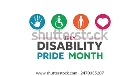Disability Pride Month. Hand, people icon and heart.  Great for cards, banners, posters, social media and more. White background.  

