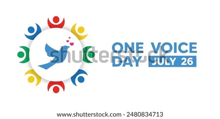 One Voice Day. People icon, bird and heart. Great for cards, banners, posters, social media and more. White background. 