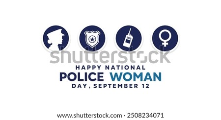 National Police Women Day. Women, Badge, walkie talkie and gender icon. Great for cards, banners, posters, social media and more. White background.