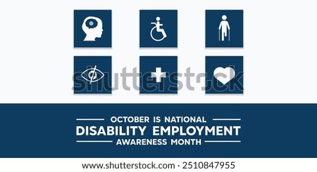 National Disability Employment Awareness Month. Peoples, eye, plus icon and heart. Great for cards, banners, posters, social media and more. White background. 