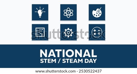 National Stem Day. Great for cards, banners, posters, social media and more. White background.