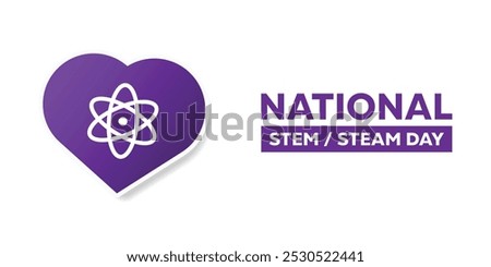 National Stem Day. Science icon and heart. Great for cards, banners, posters, social media and more. White background.