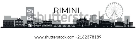 Italy, Rimini outline city skyline, linear illustration, banner, travel landmark, buildings silhouette.