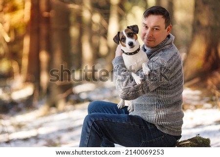 Image, Stock Photo Man with huge dog on street