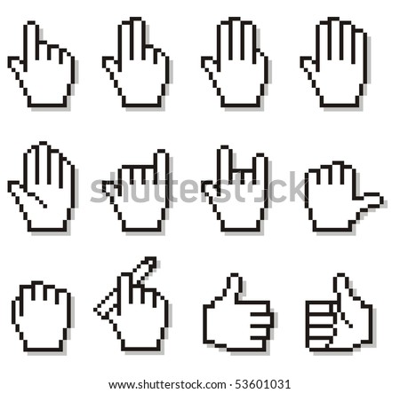 Set Of Unusual Pixelated Hand Icons. Large Format Full Resolution ...