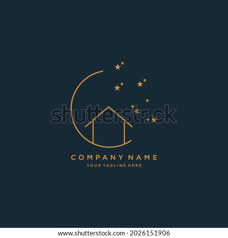 A line art logo of a home night and star 