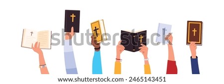 vector illustration. hands that hold Bibles (holy book)	