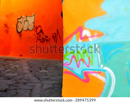 Detail of a graffiti wall. Interesting patterns emerge. Can be useful for backgrounds