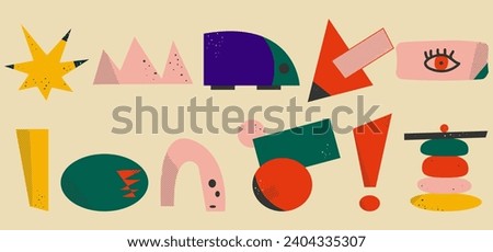  set of red, blue, green, pink, yellow simple abstract geometric shapes of different shapes, hand drawn, isolated on a light background. Vector illustration for trendy design of posters, banners,card