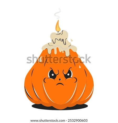 The Halloween character is a scary pumpkin with a candle. Isolated on a brown background. Jack lantern is an element of the festive design of postcards, posters, and prints.Vector illustration.