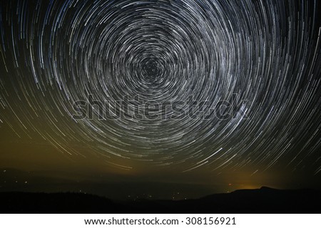 Star trails over the Columbia River in Oregon