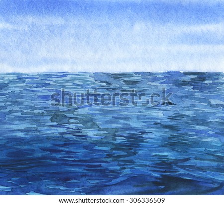 Sea landscape drawn by watercolor, hand drawn illustration