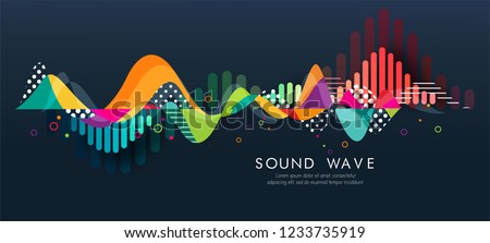 Abstract bright wave isolated on blue background. Vector illustration for music wave design.Cool curl wave header element. Modern bright color.