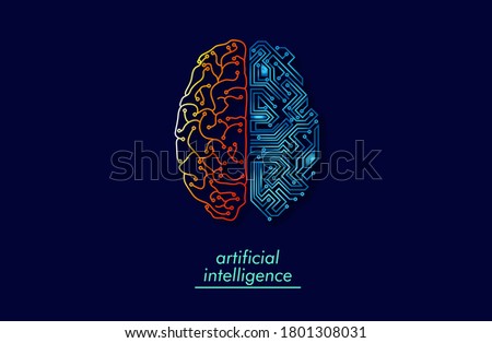 Wired brain illustration - next step to artificial intelligence and circuit board human brain. 
Concept illustration Electronic chip in form of human brain in electronic cyberspace.
