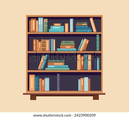 bookshelf with books flat illustration
