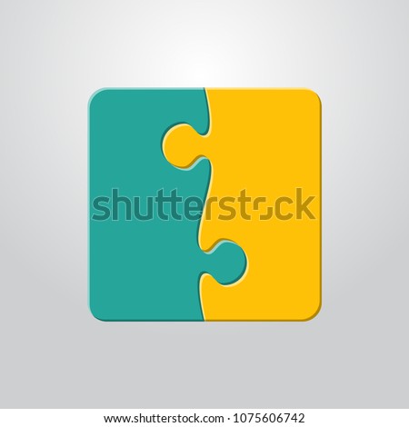 Two pieces puzzle squares diagram. Squares business presentation infographic. 2 steps, parts, pieces of process diagram. Section compare banner. Jigsaw puzzle info graphic. Marketing strategy.