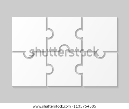 6 White Puzzle Pieces - JigSaw. Vector Illustration Puzzle for Web Design. Vector Object Shape. Business Presentation. Information Design. Puzzles Pieces. 6 Pieces for Infographics. Сток-фото © 