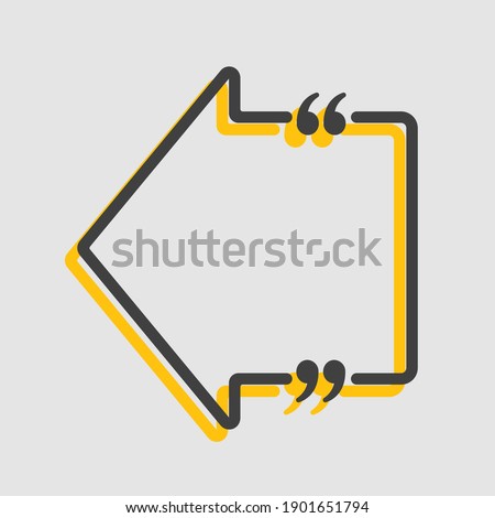 Vector background template for quote with bracket. Speech bubble form arrow. Empty frame for messages. Business card template information text message. Quote text form for motivation inspiration.